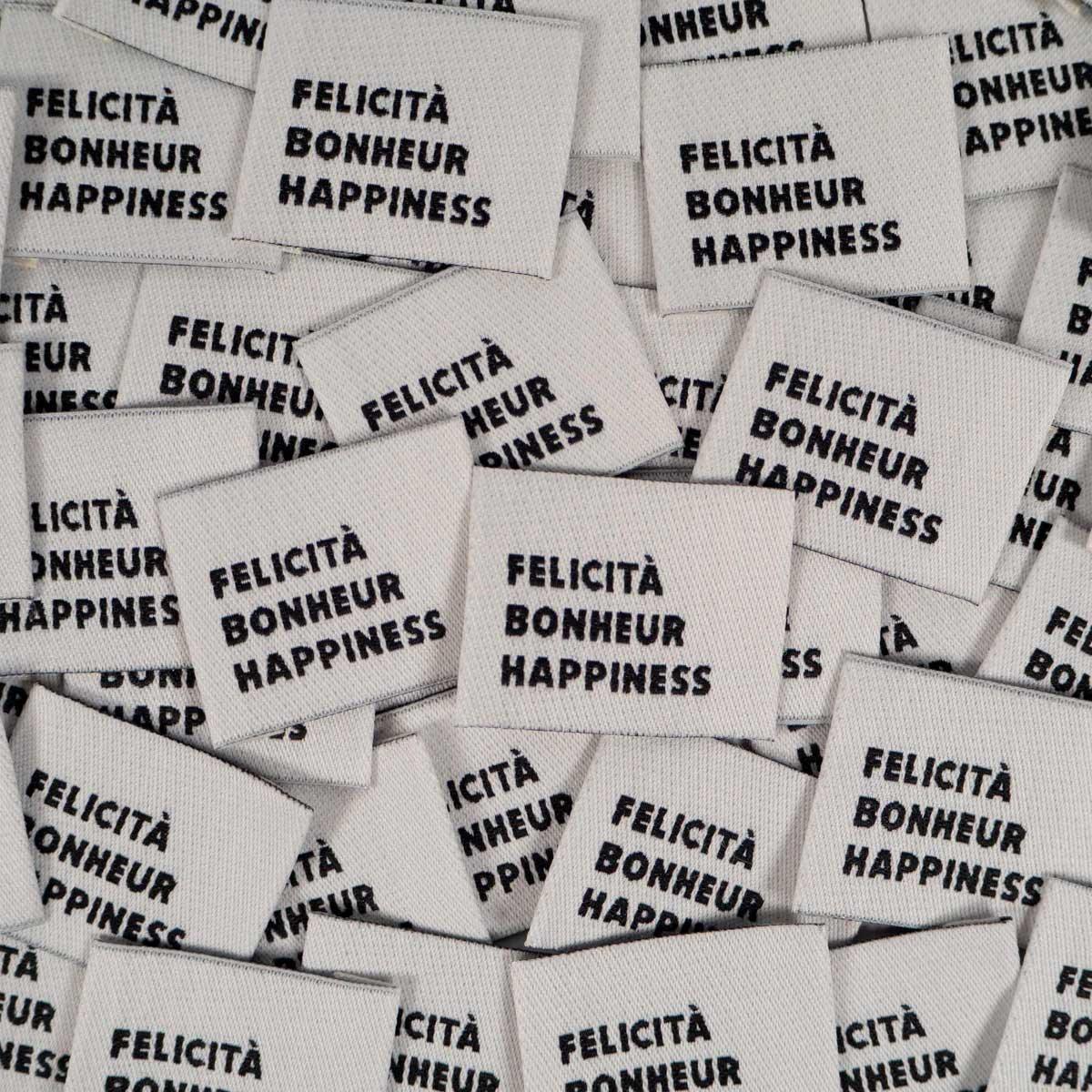 Set of 5 woven labels - Congraticita, Happiness, Happiness