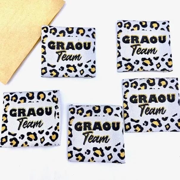 Lot de 5 étiquettes tissées à coudre Graou Team lurex