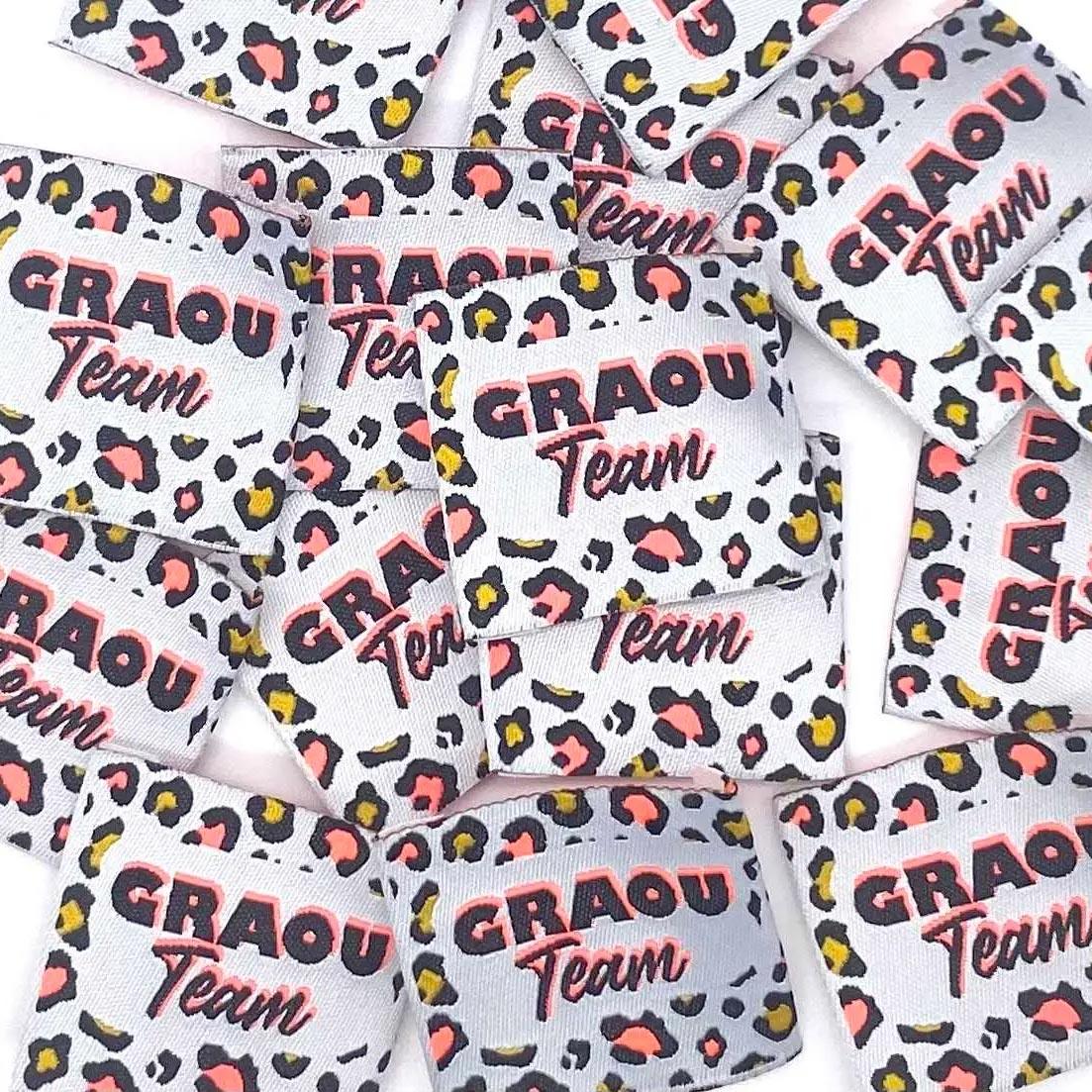 Set of 5 labels woven to sewing Graou Team Fluo