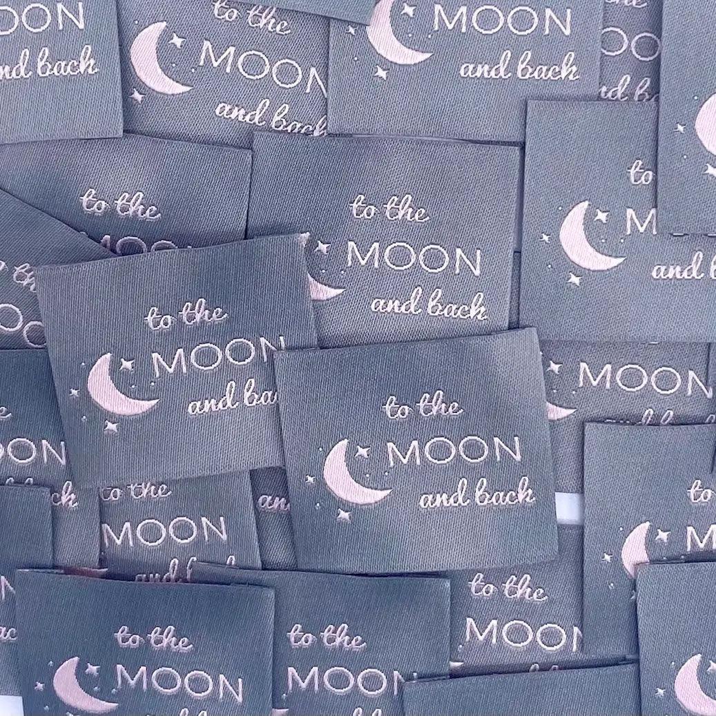 Set of 5 labels woven to sewing to the moon and back