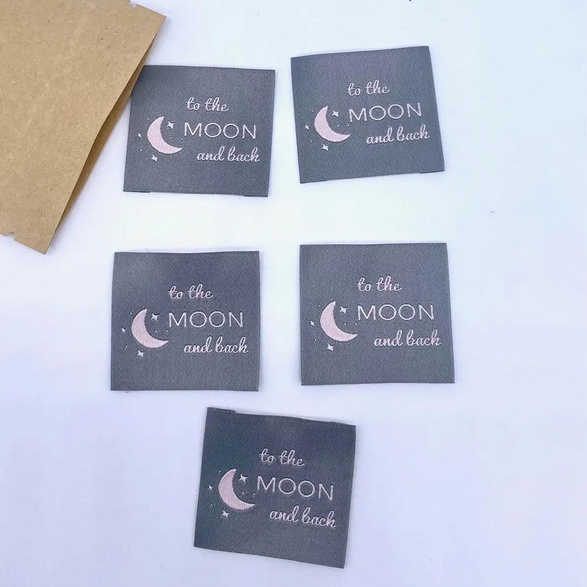 Set of 5 labels woven to sewing to the moon and back