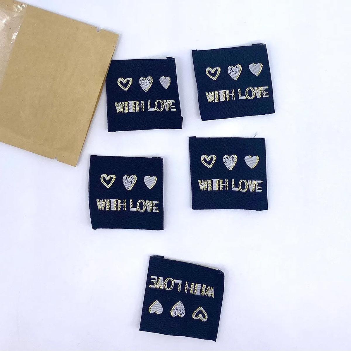 Set of 5 labels woven to sewing with love lurex