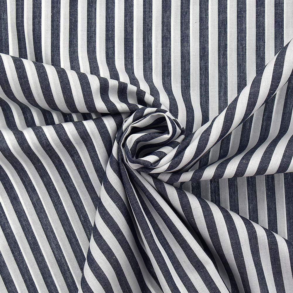 Cotton poplin fabric - Wide stripes - navy blue