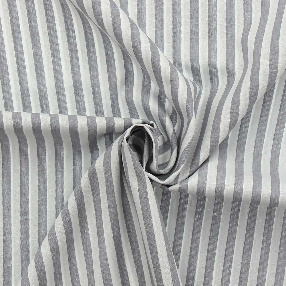 Cotton poplin fabric - Wide stripes - Gray