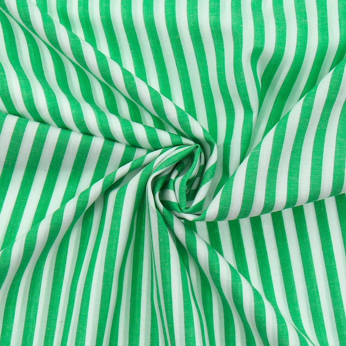 Cotton poplin fabric - Wide stripes - Green