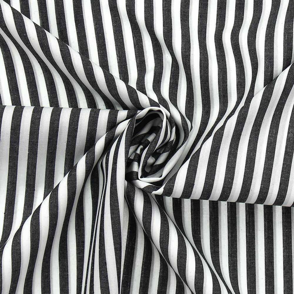 Cotton poplin fabric - Wide stripes - Dark gray