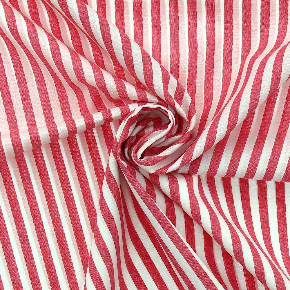 Cotton poplin fabric - Wide stripes - Cherry red