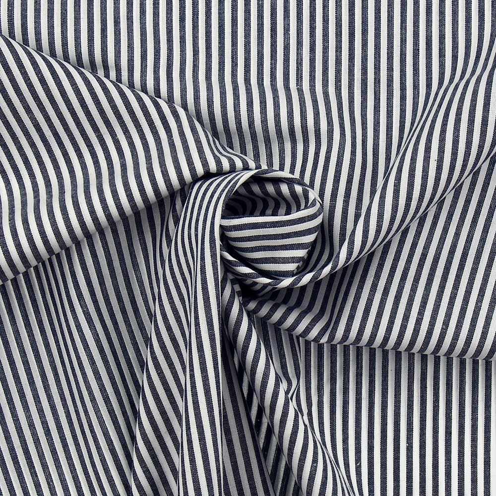 Cotton poplin fabric - fine stripes - navy blue