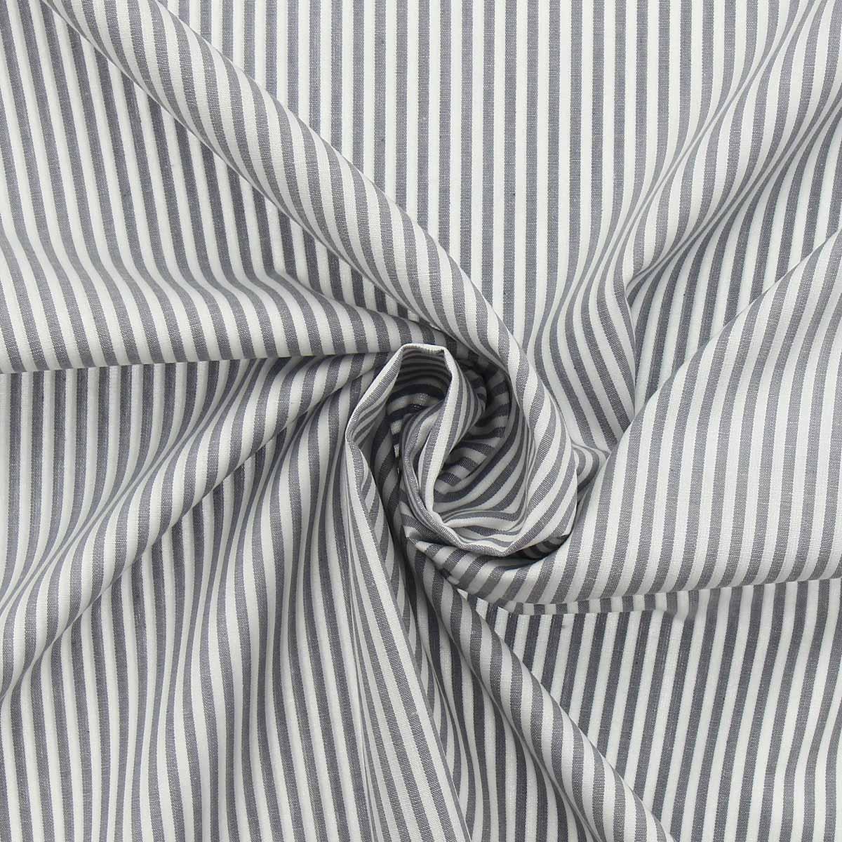 Cotton poplin fabric - Fine stripes - Gray