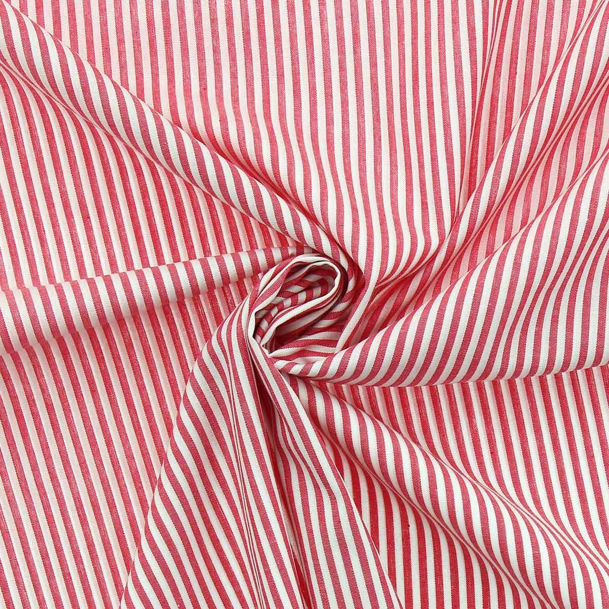 Tissu popeline de coton - Rayures fines - Rouge cerise