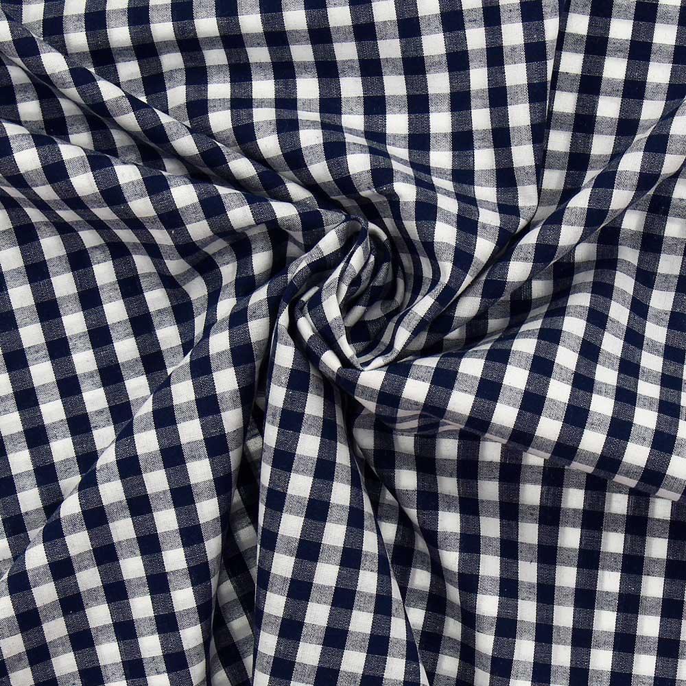 Cotton poplin fabric - Vichy Large tiles - Navy blue