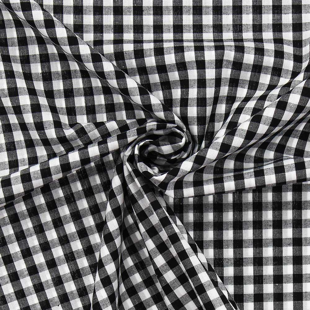 Tissu popeline de coton - Vichy grands carreaux - Noir