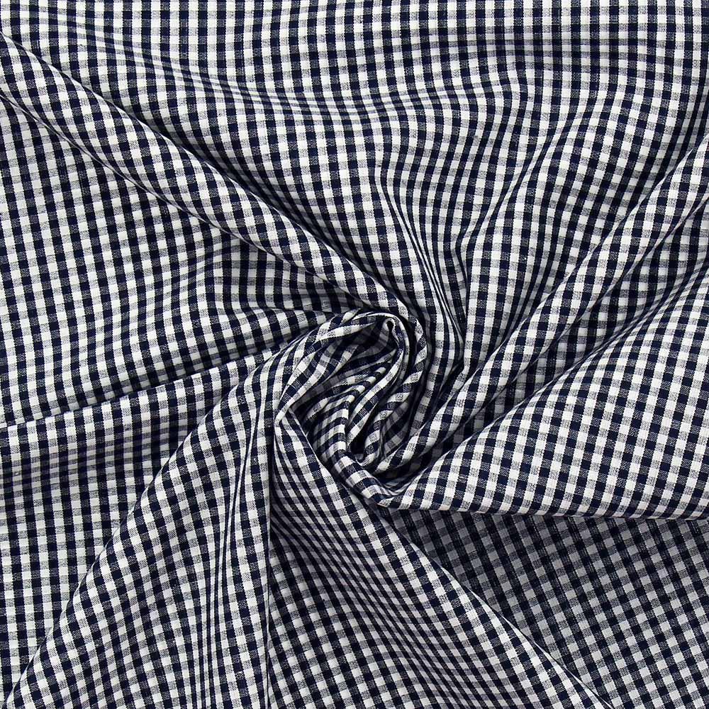 Cotton poplin fabric - Vichy Small tiles - Navy blue