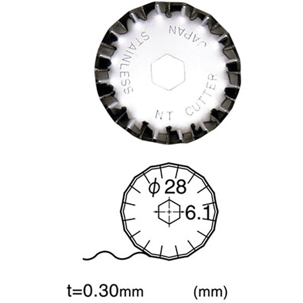 2 scalloped spare blades for retractable cutter nt cutter 28 mm