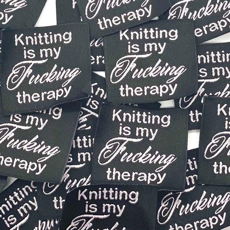 Set of 5 labels woven to sewing Knitting is my F *** Therapy