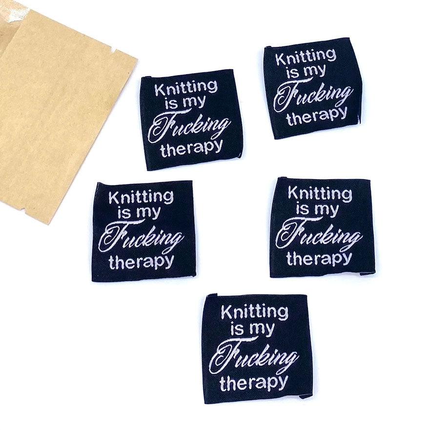 Set of 5 labels woven to sewing Knitting is my F *** Therapy