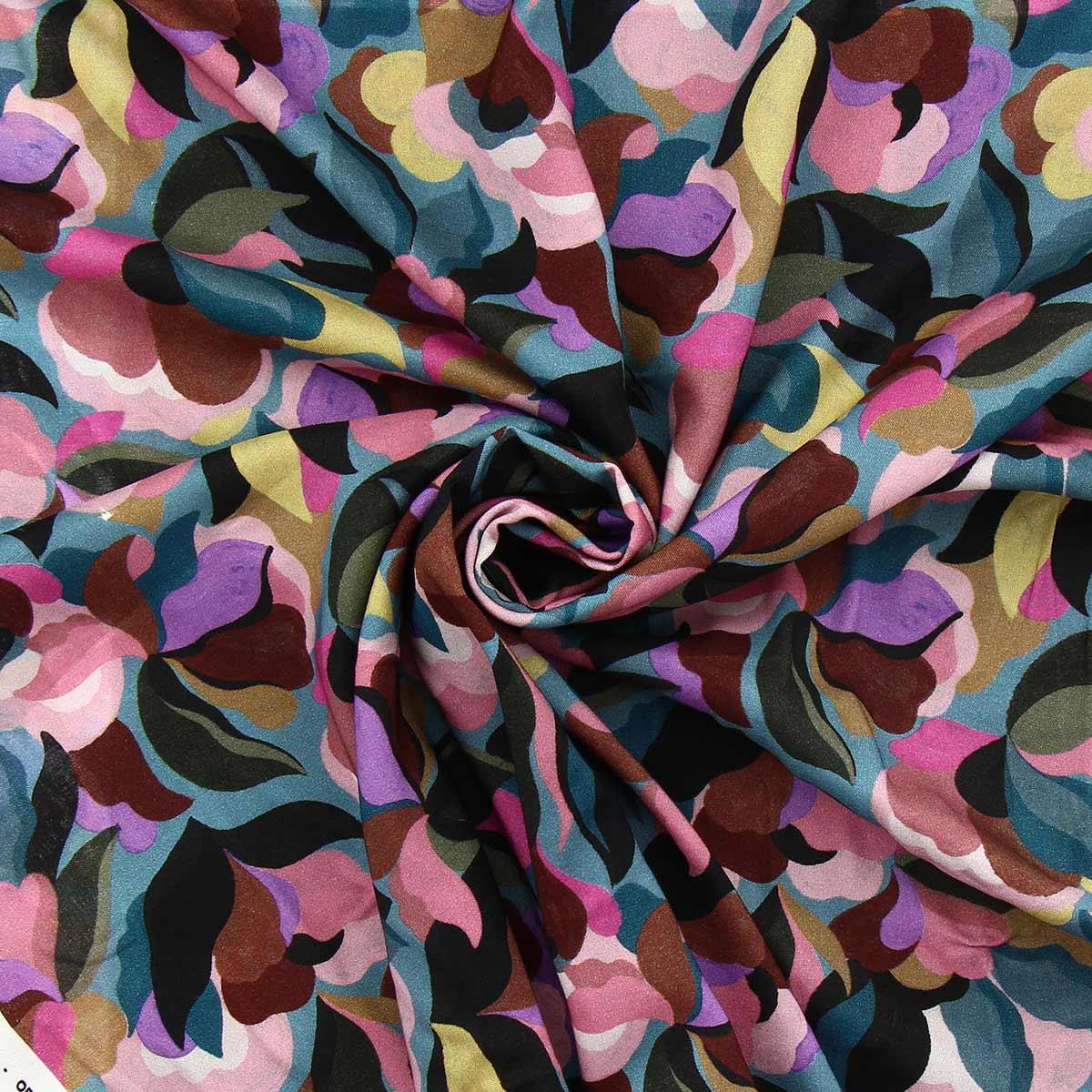 Fantasy viscose fabric - ABIVA Blue and pink stone