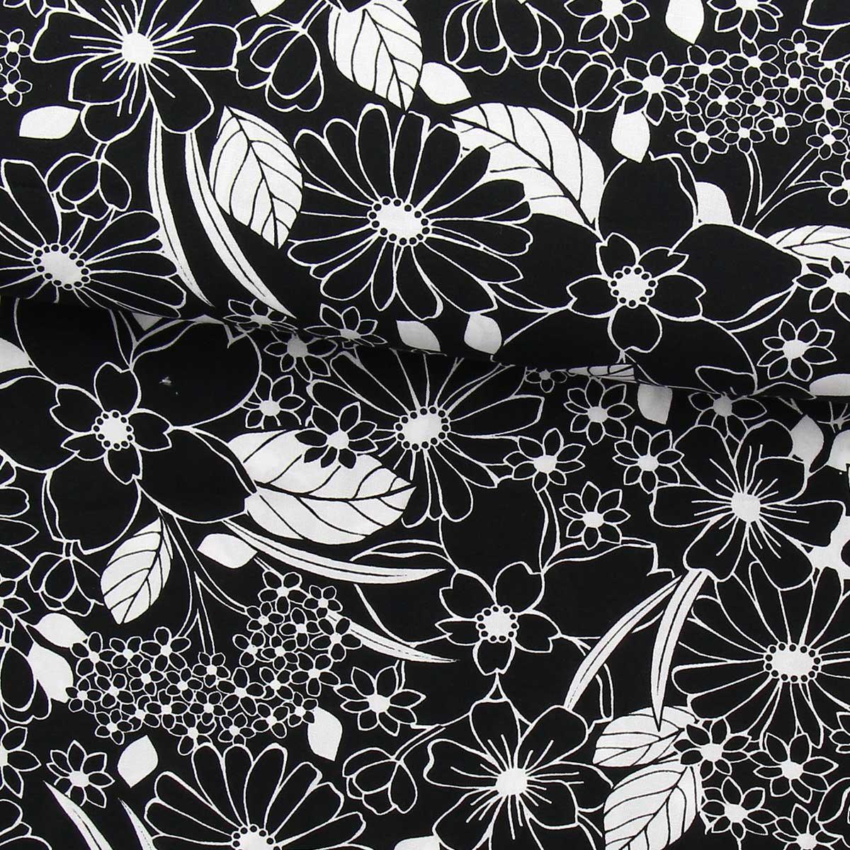 Tissu viscose fantaisie - Joelle noir et blanc