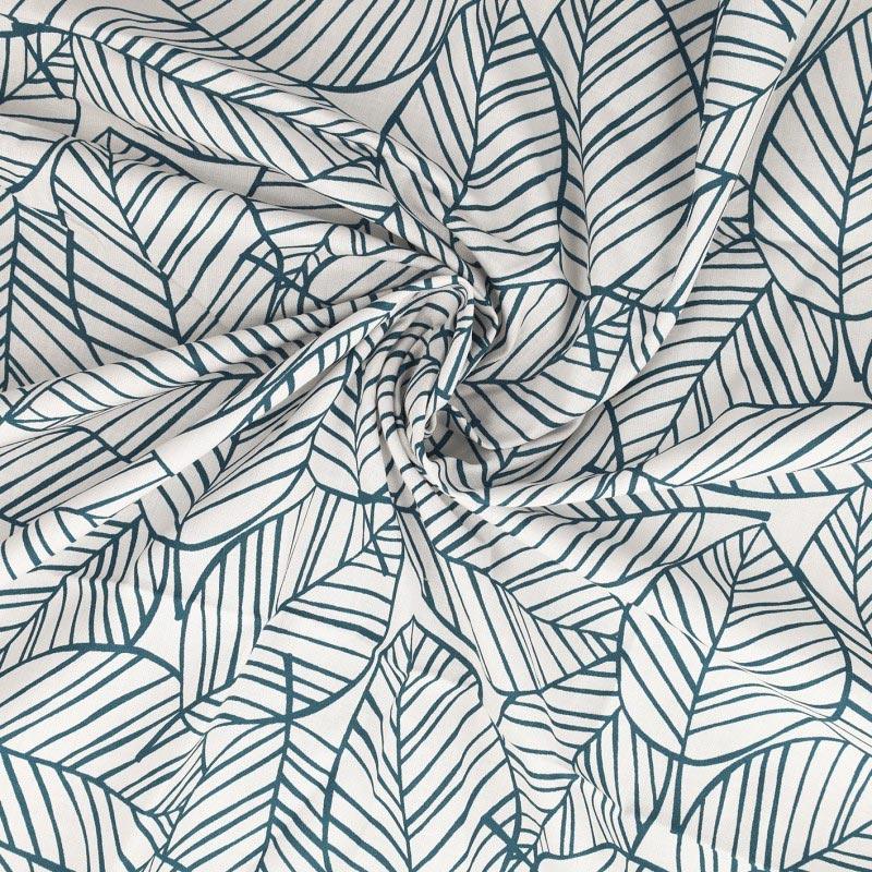 Fantasy cotton poplin fabric - blue leaf