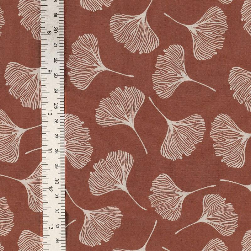 Tissu popeline de coton fantaisie - Ginko marron