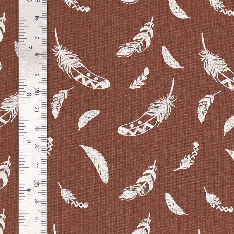 Tissu popeline de coton fantaisie - Plume marron