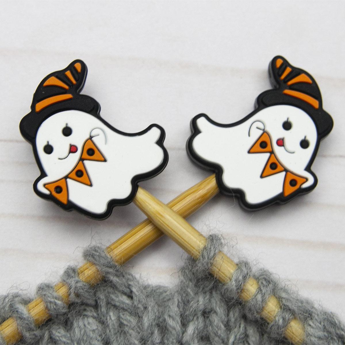 Candle stops for knitting needles - ghost with hat