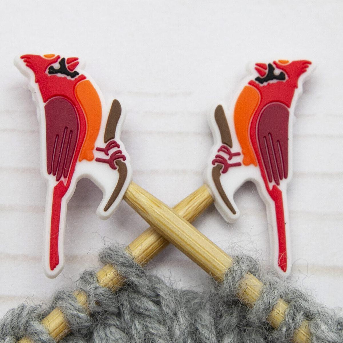 Candling stops for knitting needles - Red cardinal bird