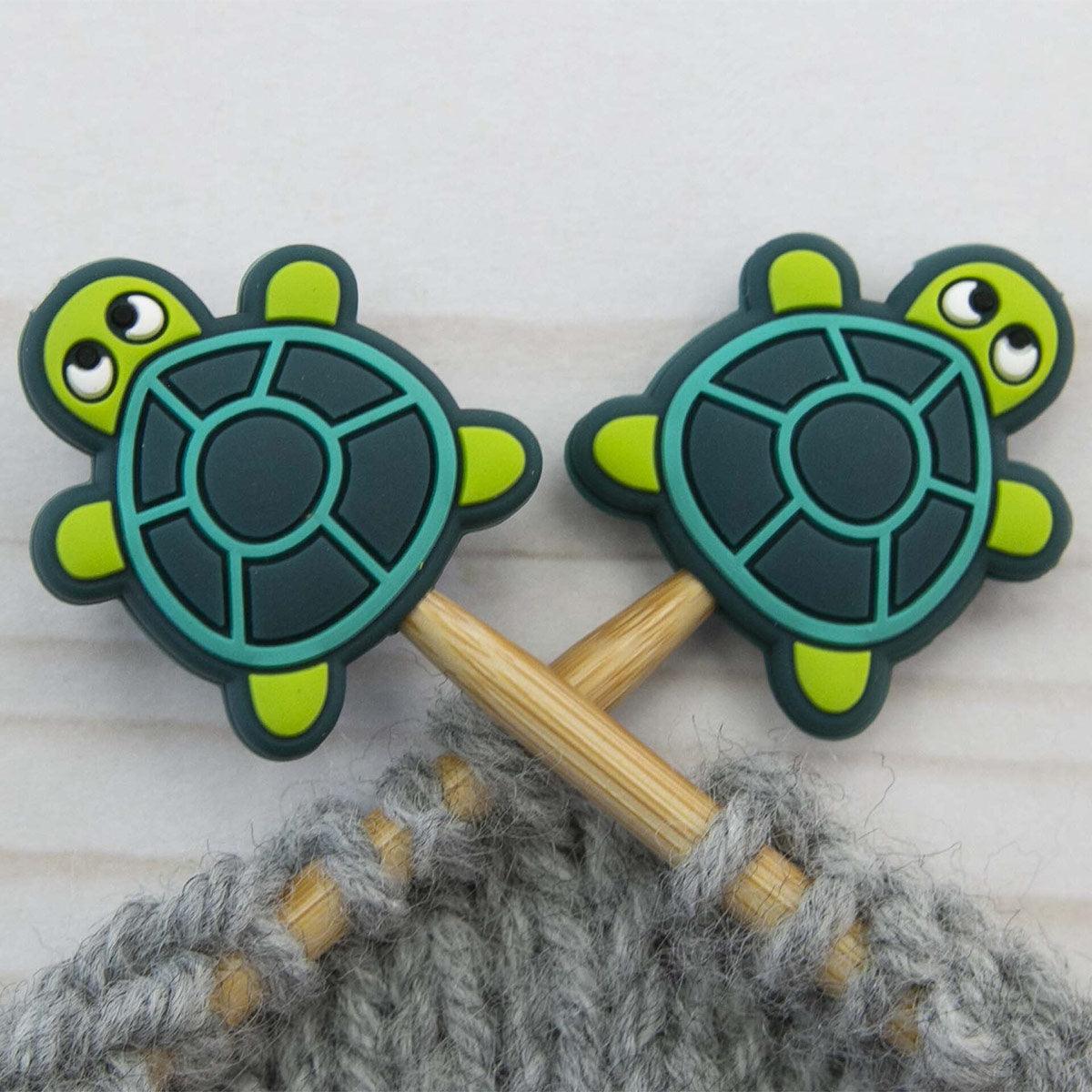 Candle stops for knitting needles - green turtle