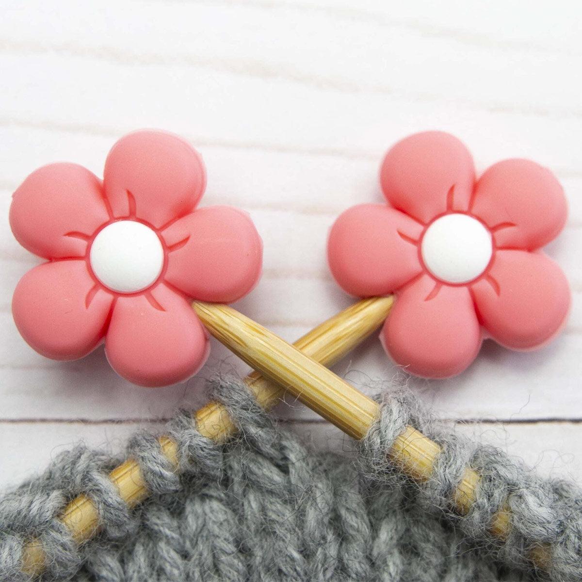 Candling stops for knitting needles - pink flower