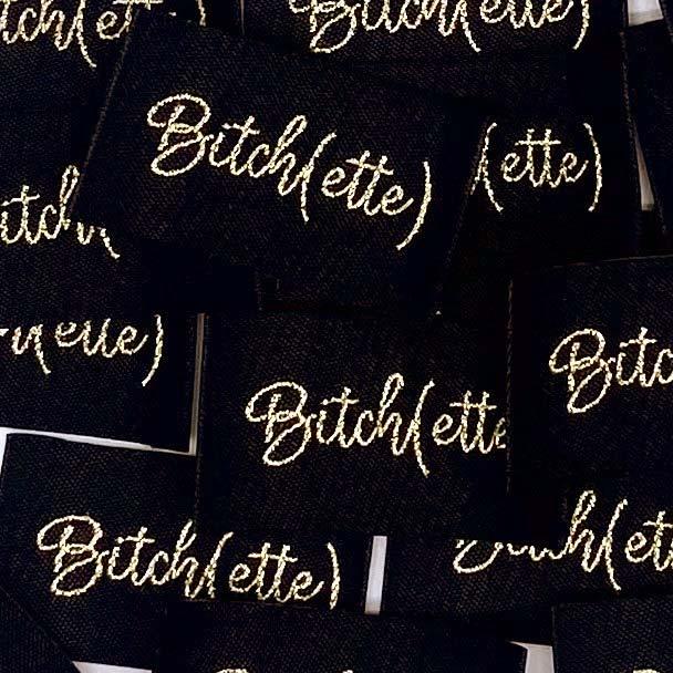 Lot de 5 étiquettes tissées à coudre Bitch(ette) lurex