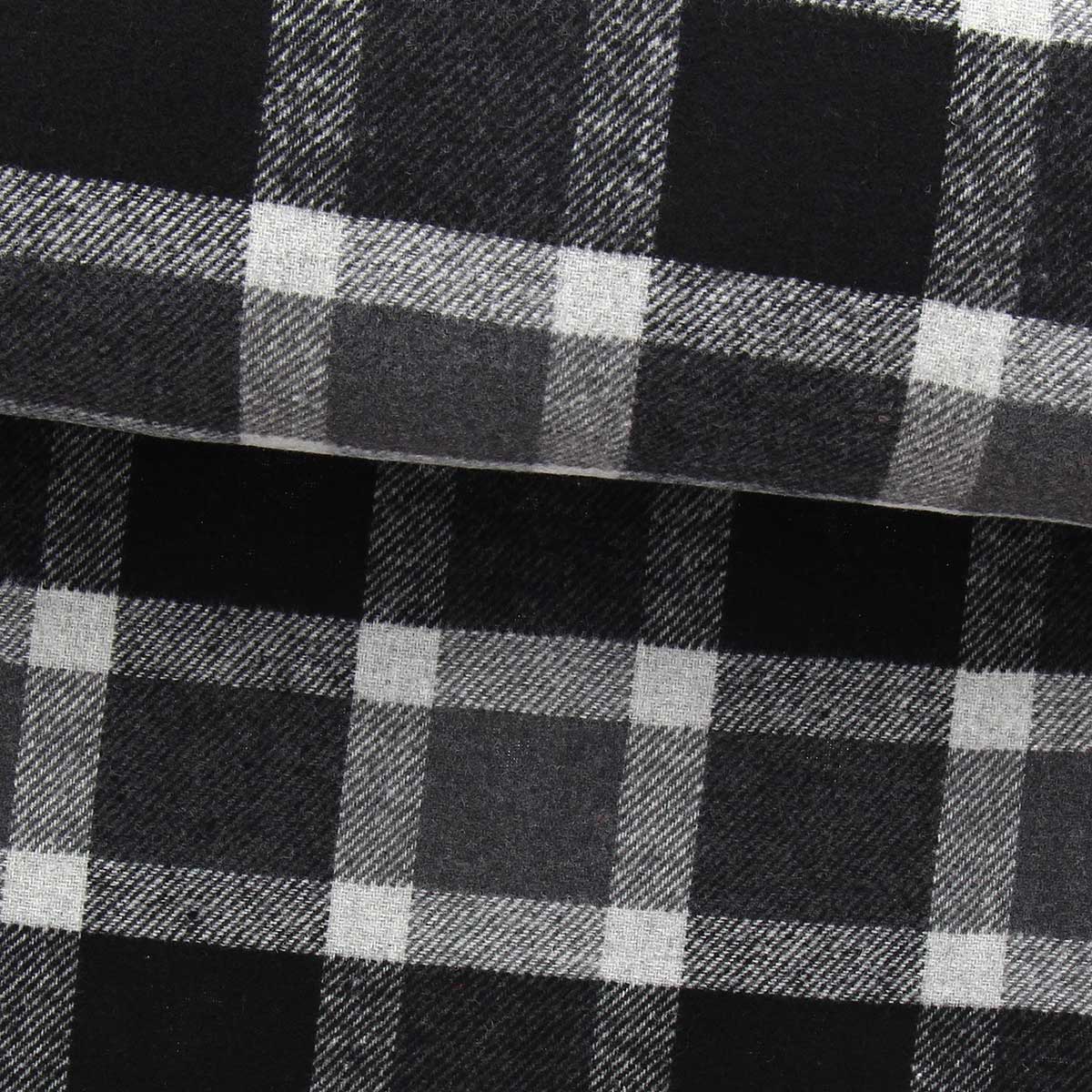 Tissu drap de laine fantaisie pour manteau - Carreaux gris et noir