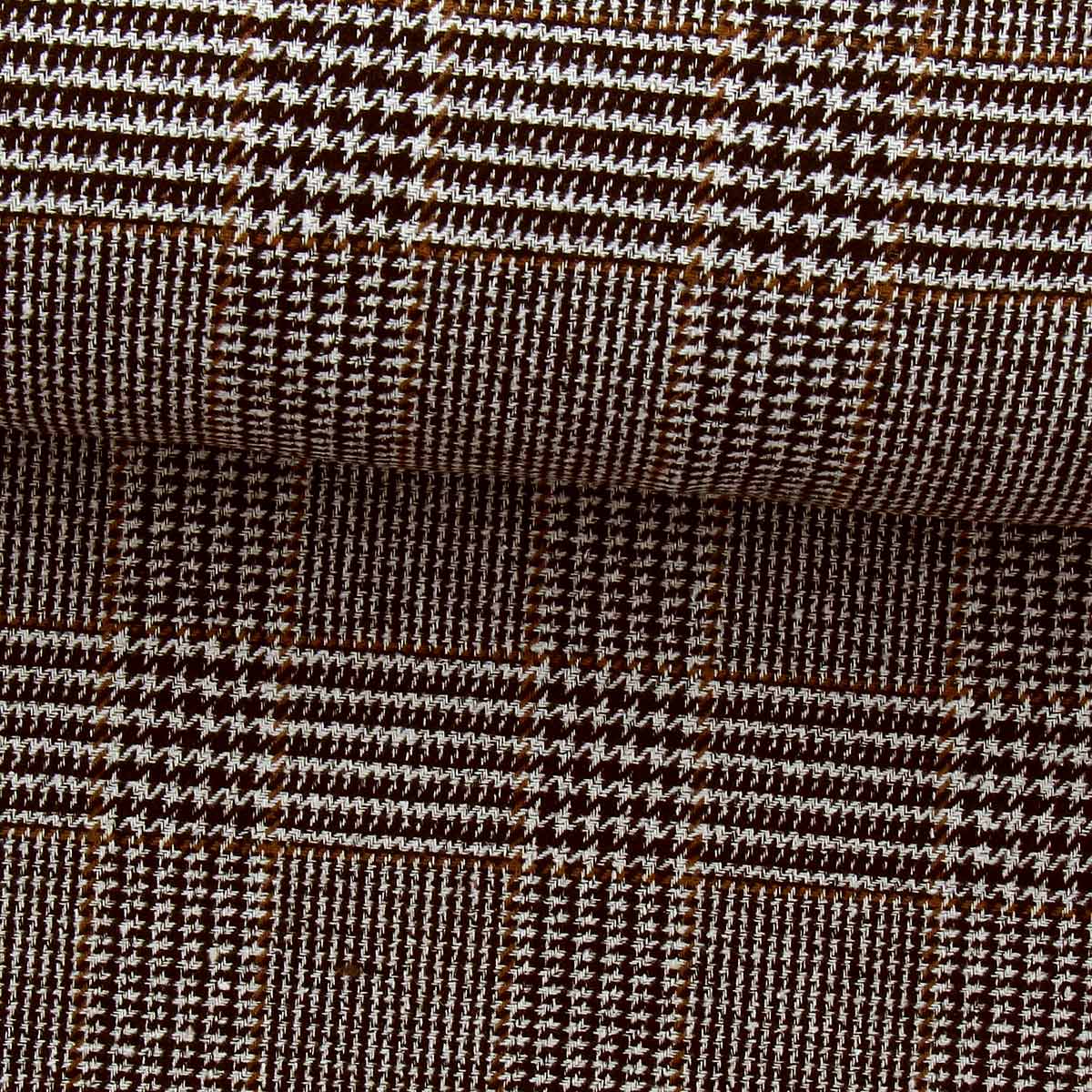 Tissu drap de laine fantaisie pour manteau - Pied de poule marron et blanc