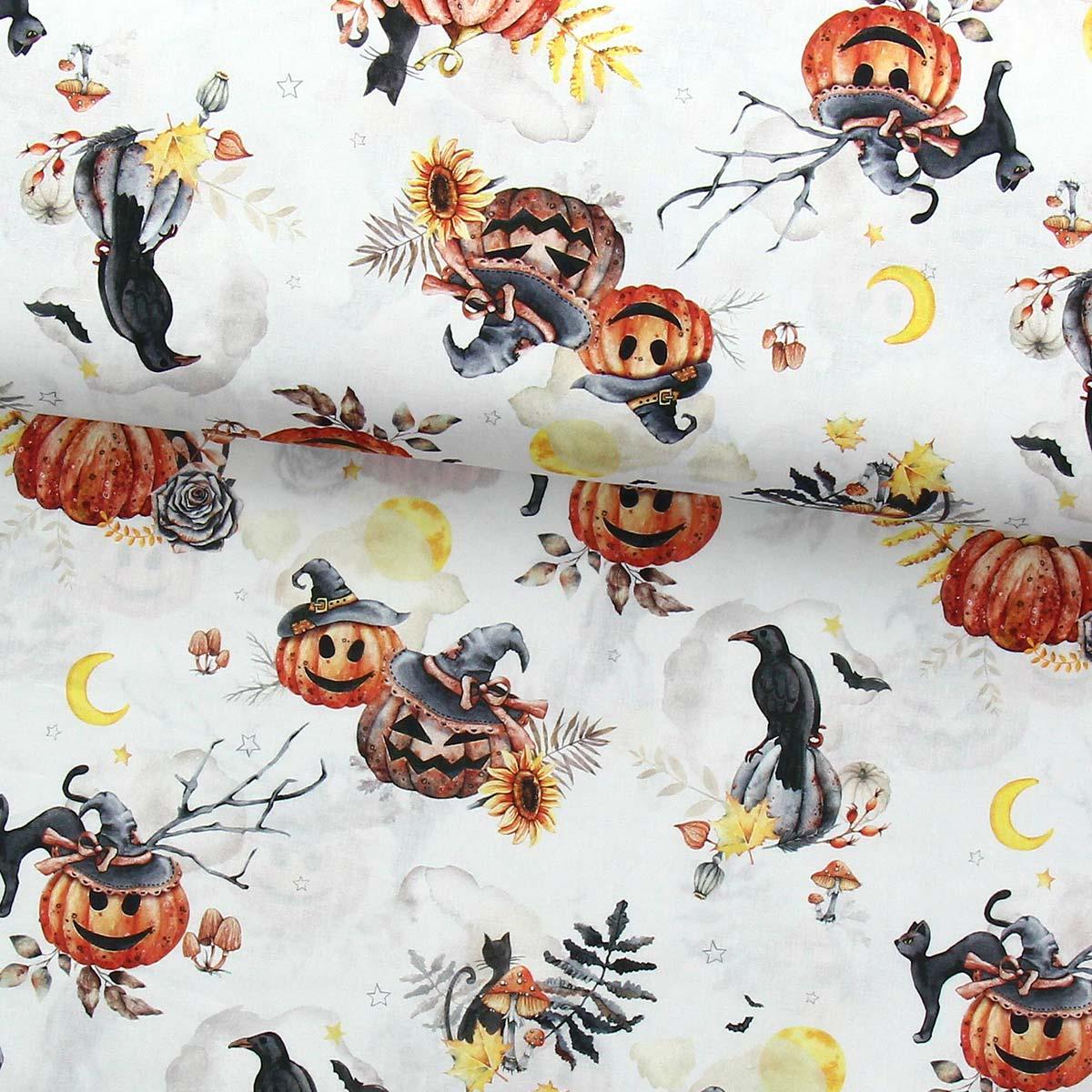 Cotton poplin fabric - Pumpkin and crow