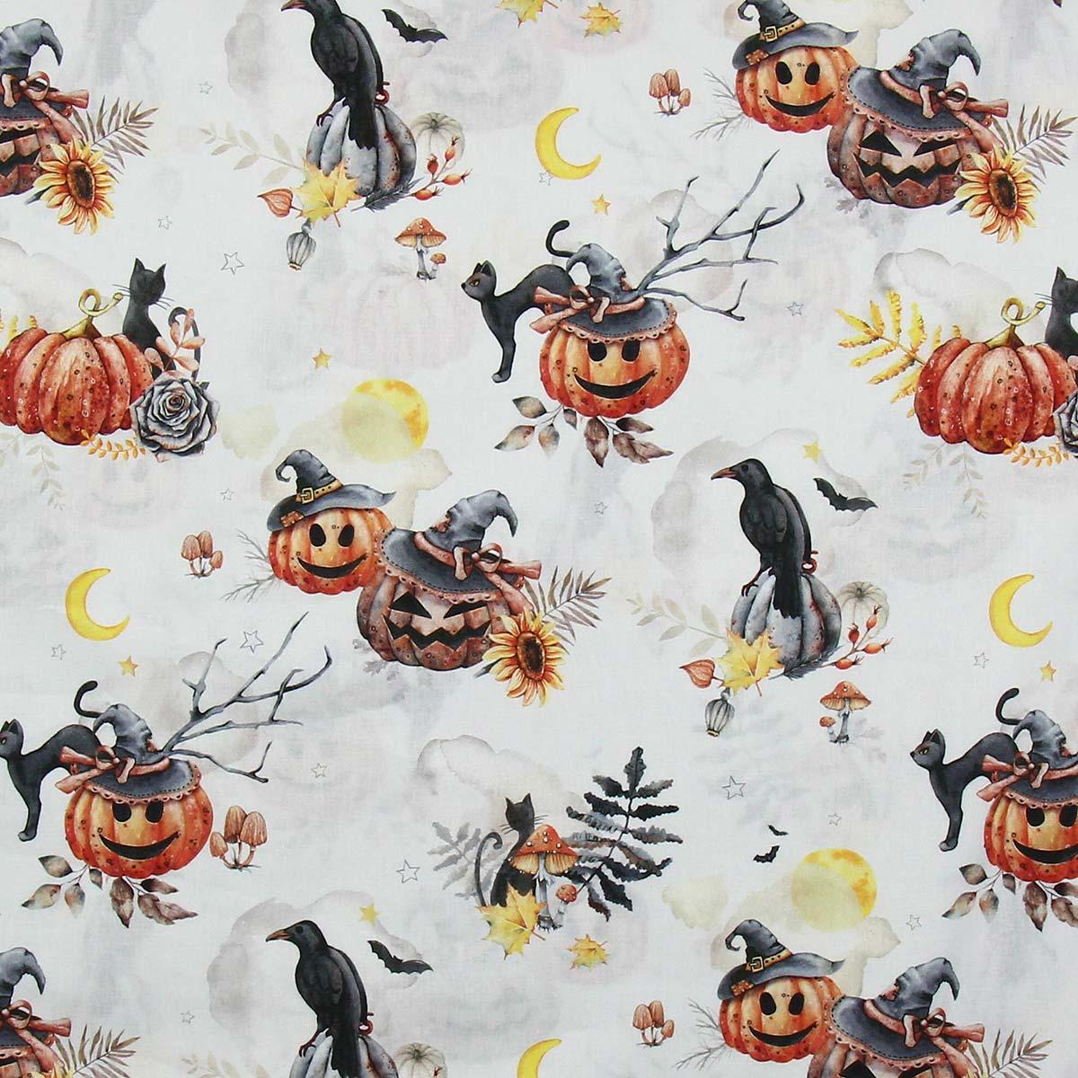 Cotton poplin fabric - Pumpkin and crow