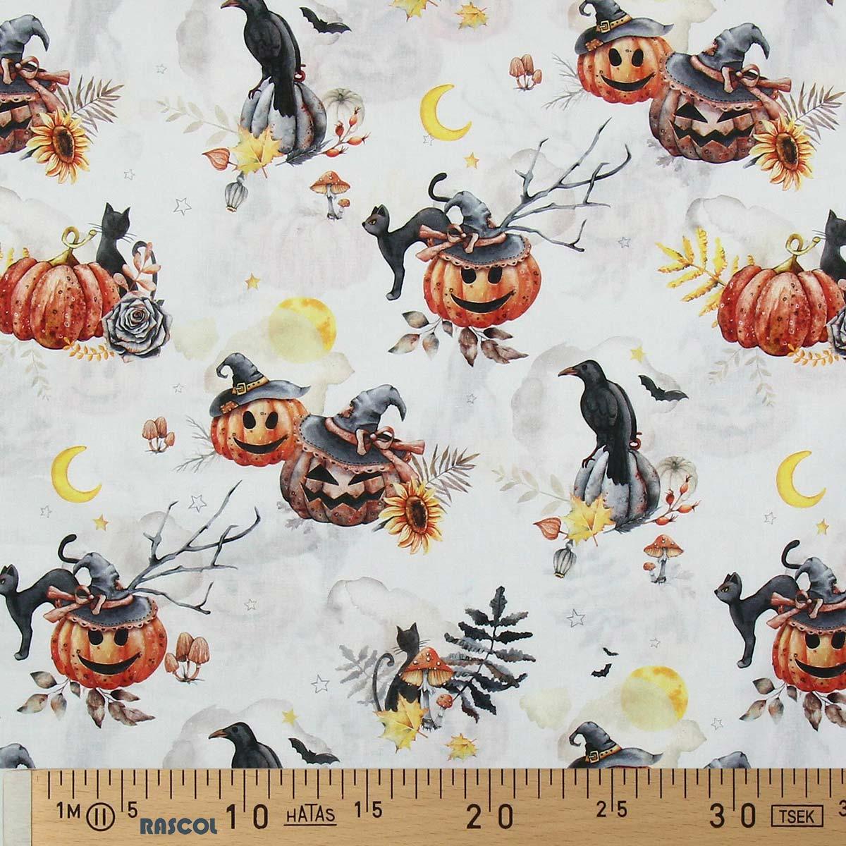 Cotton poplin fabric - Pumpkin and crow