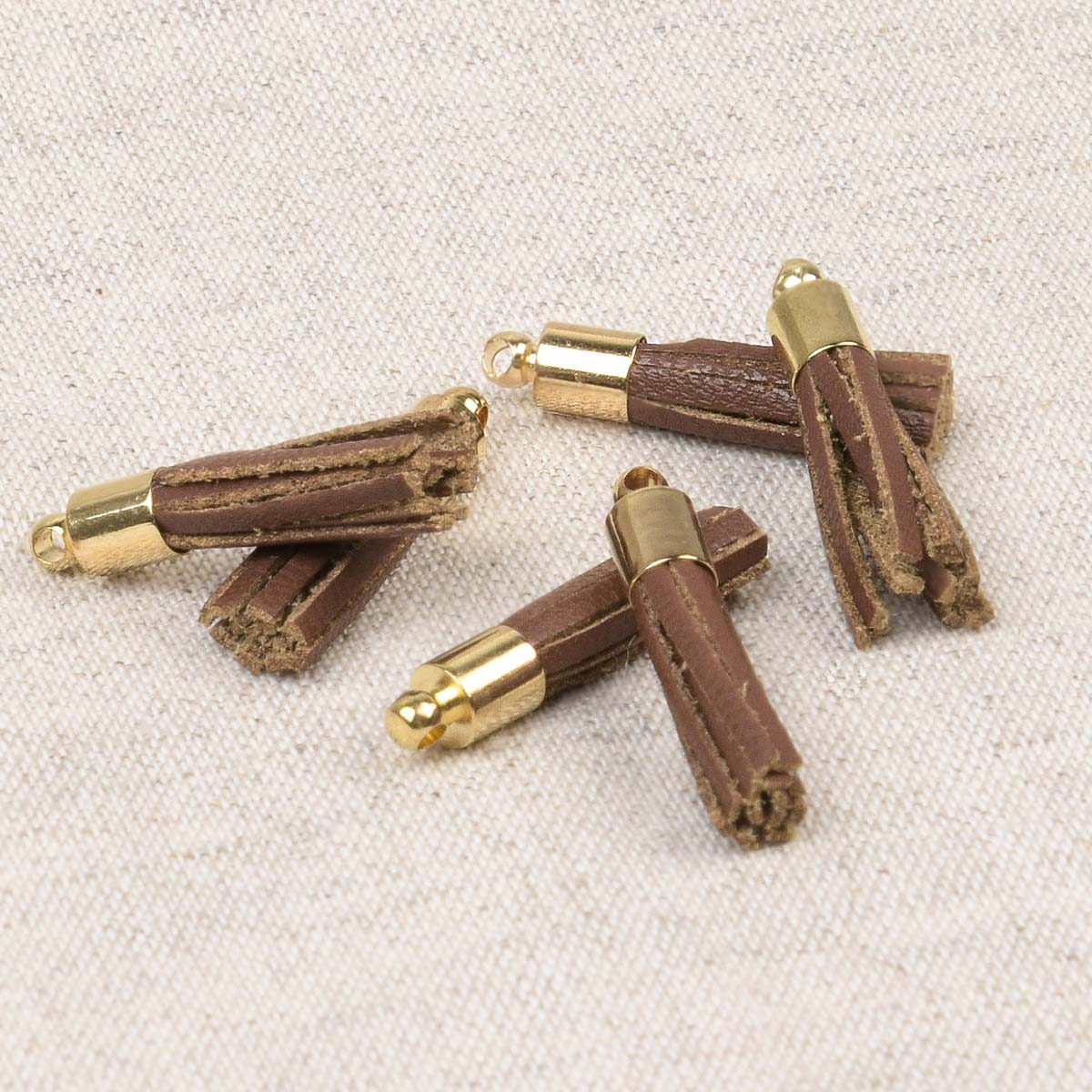 Set of 6 mini pompoms - brown