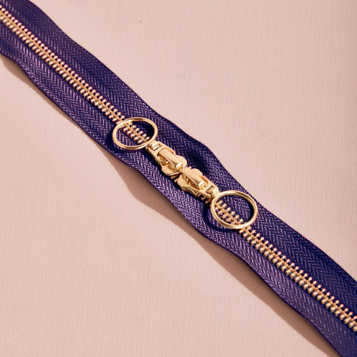 Gold and Majestic Purple double cursor closure 40 cm - Brunette workshop