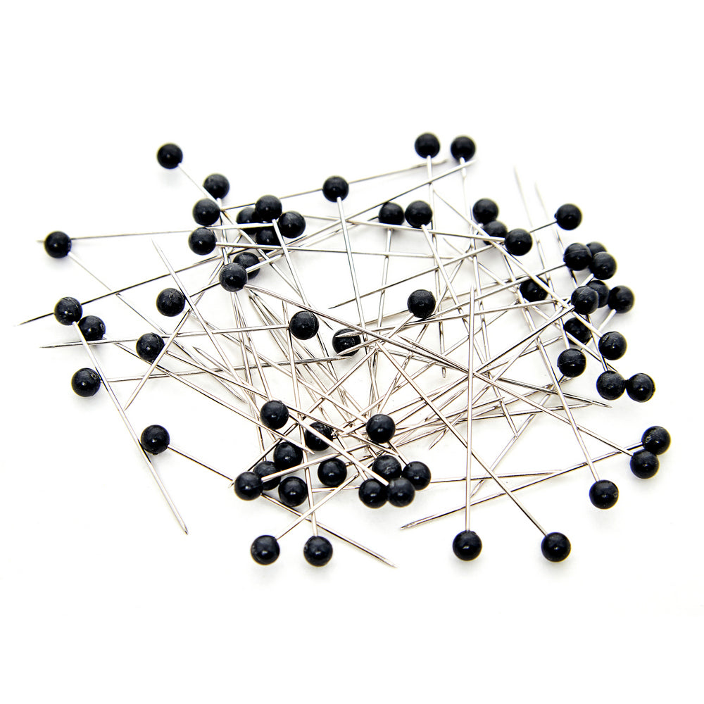 Glass tube of 60 extra -fine pins plastic head - black