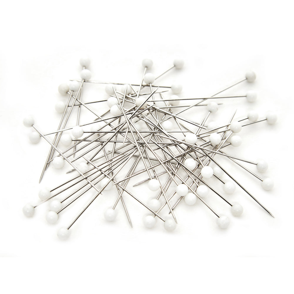 Glass tube of 60 extra -fine pins plastic head - White