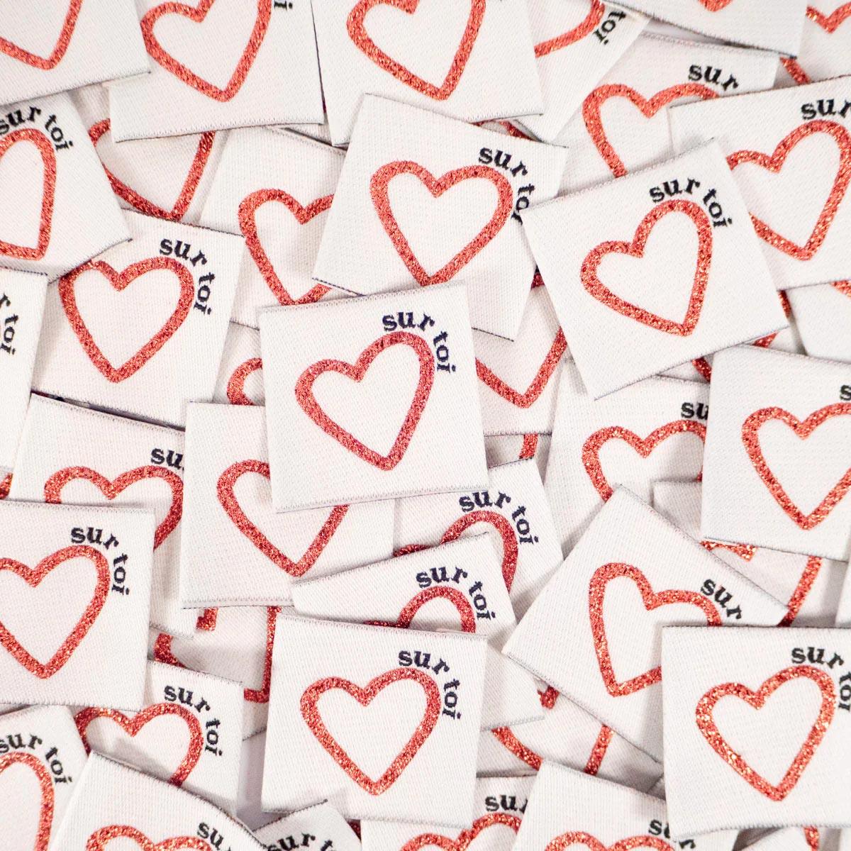 Set of 5 woven labels - Heart on you