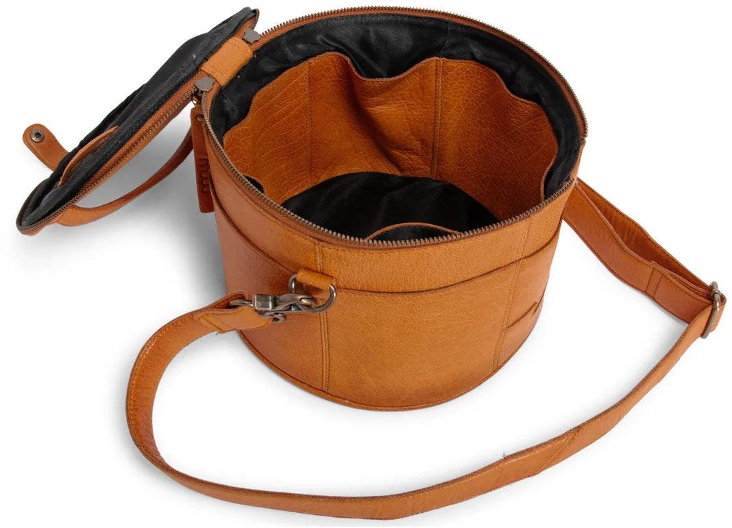 Leather storage bag for embroidery and knitting muud entrenn - whiskey