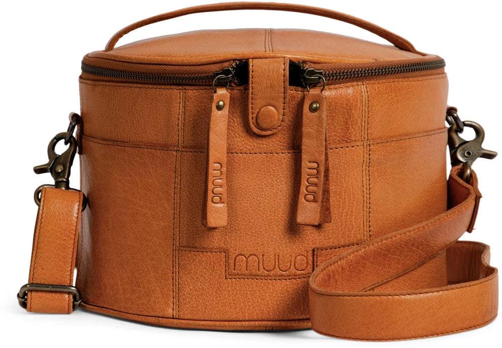 Leather storage bag for embroidery and knitting muud entrenn - whiskey