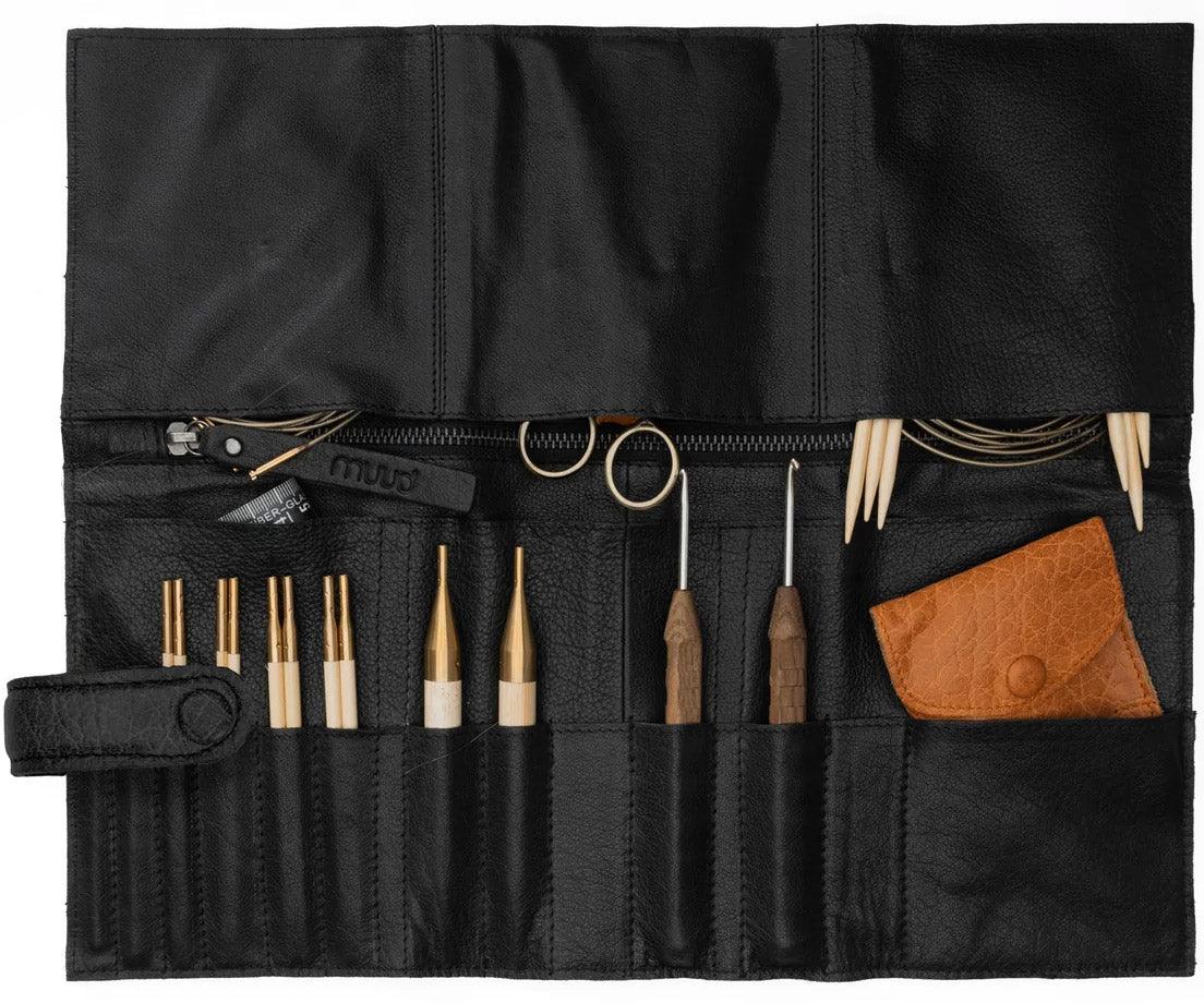 Leather storage case for Muud Stockholm circular needles - Black