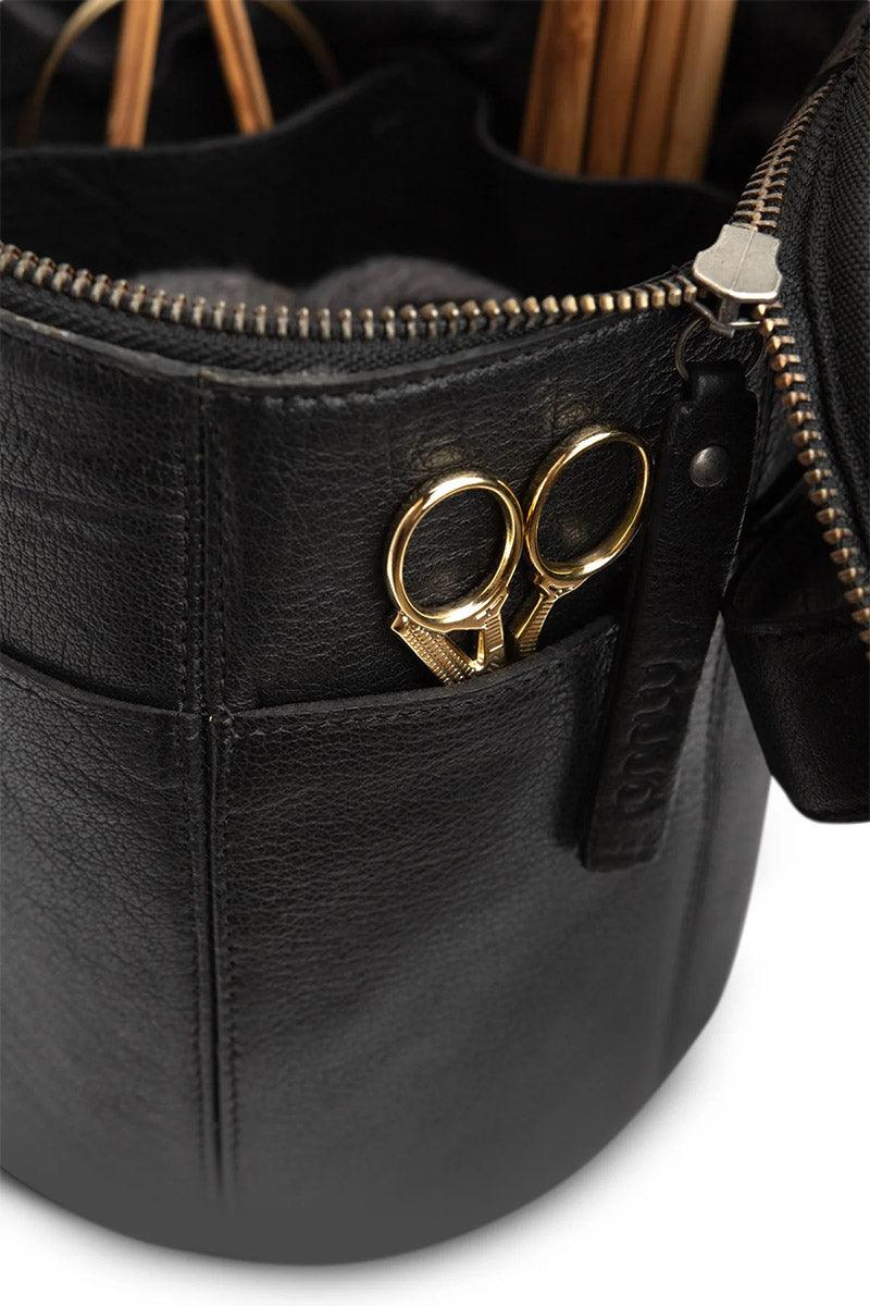 Sac de rangement en cuir pour le tricot Muud Saturn - Noir