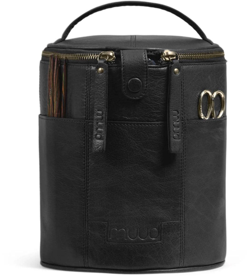 Leather storage bag for Muud Saturn knitting - Black