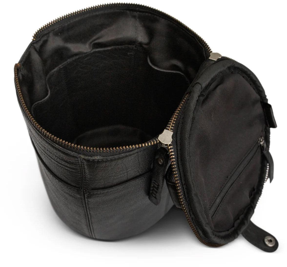 Leather storage bag for Muud Saturn knitting - Black