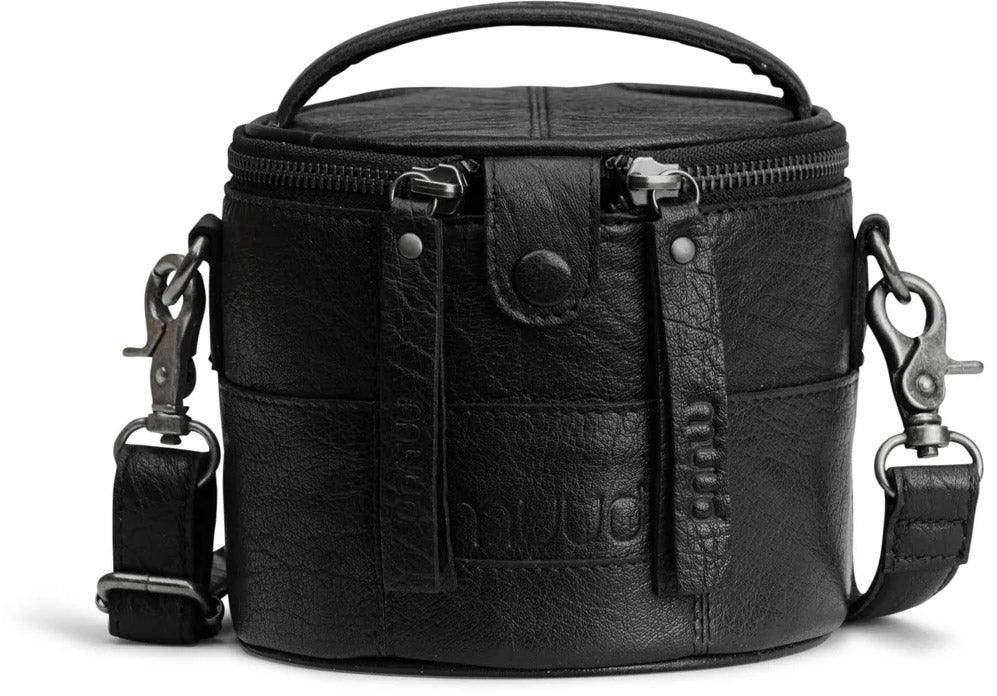 Small Muud Saturn Mini - Black leather knitting bag