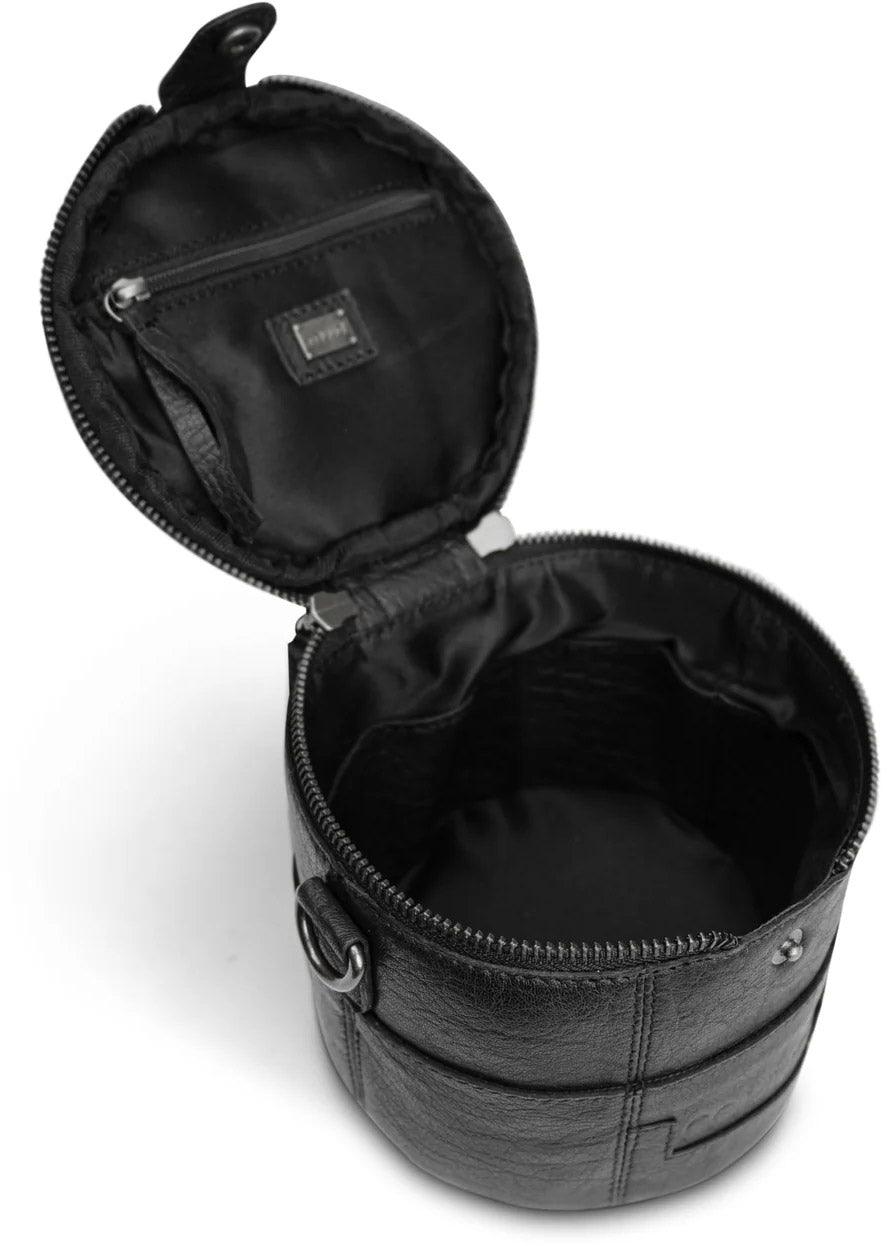 Small Muud Saturn Mini - Black leather knitting bag