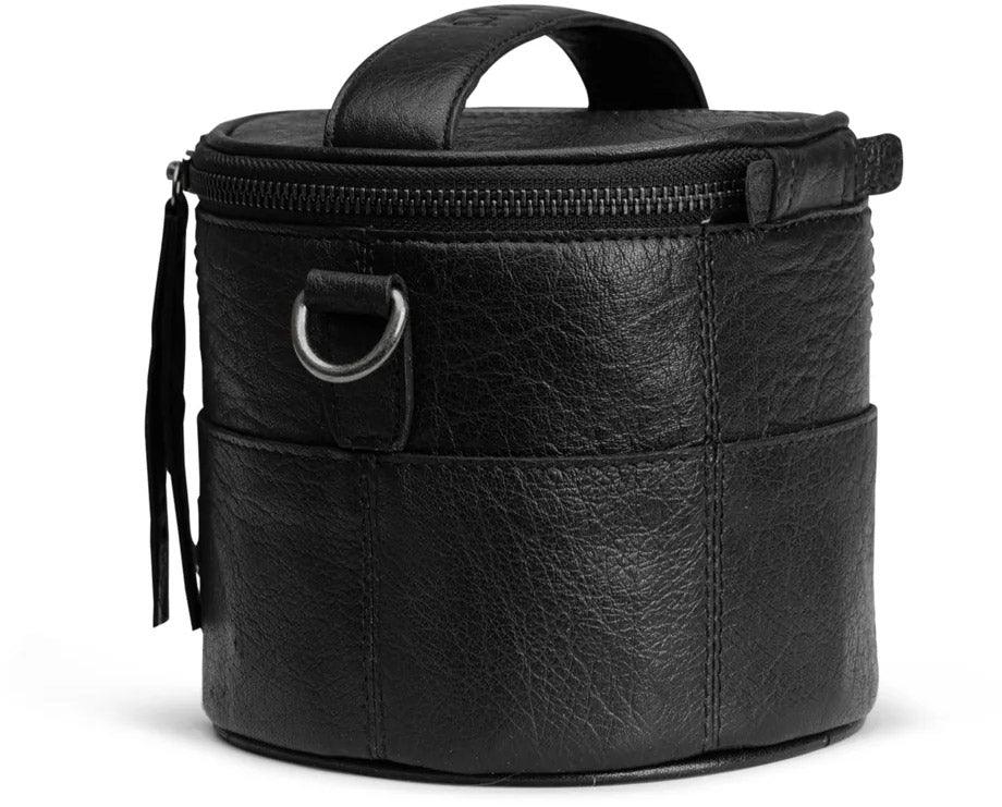 Small Muud Saturn Mini - Black leather knitting bag