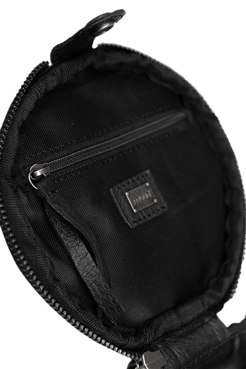 Small Muud Saturn Mini - Black leather knitting bag